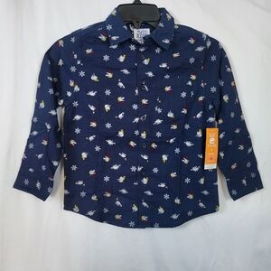 365 Kids Garanimals Boys Navy Dinosaur Pattern Long Sleeve Button Shirt Sz 7 New